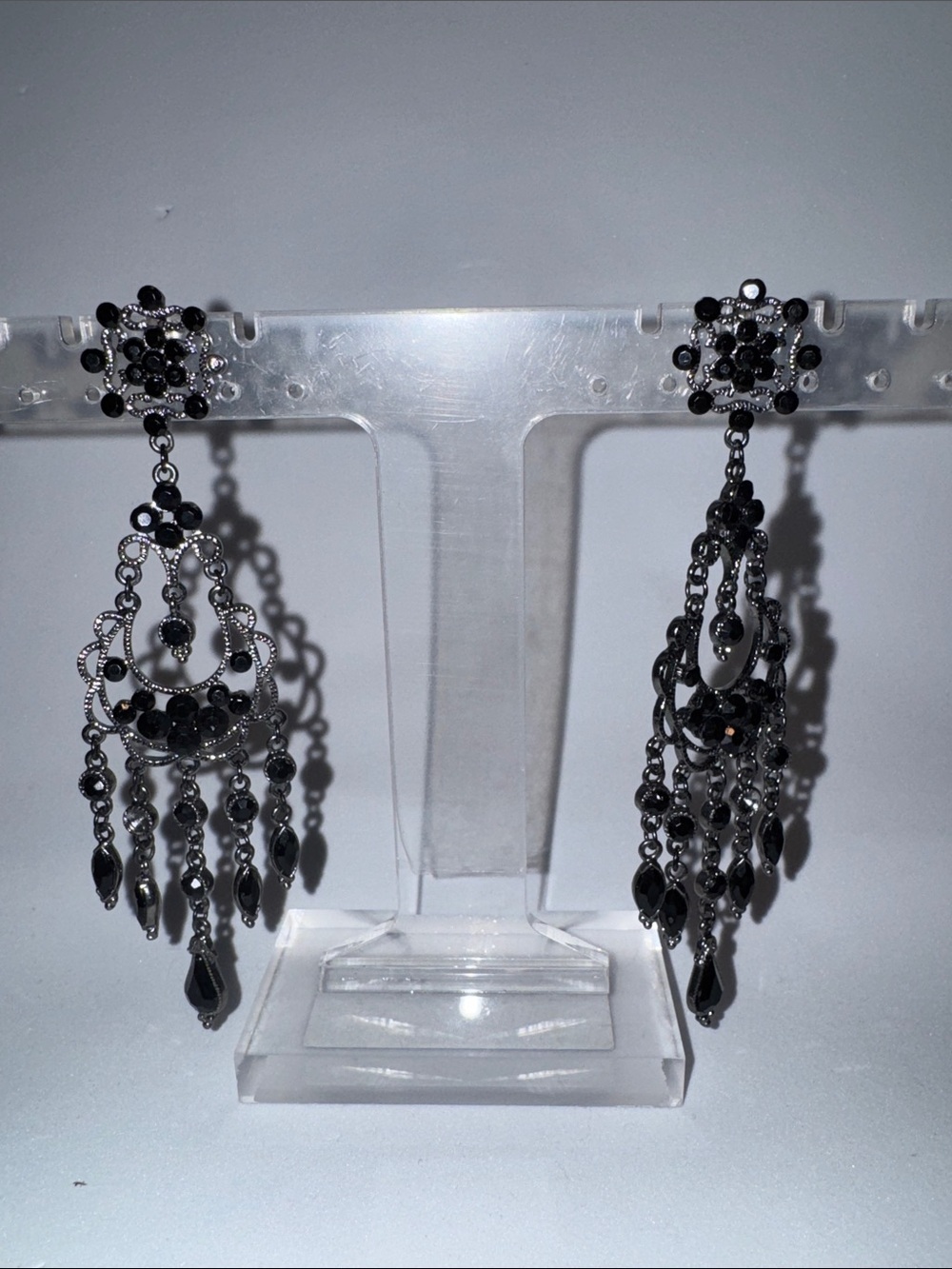 Black Filigree Chandelier Drop Earrings - Unbranded
